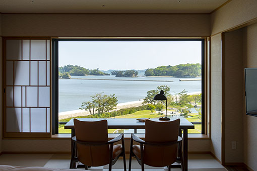 可眺望松島海灣的溫泉度假飯店。在這裡可享受被譽為